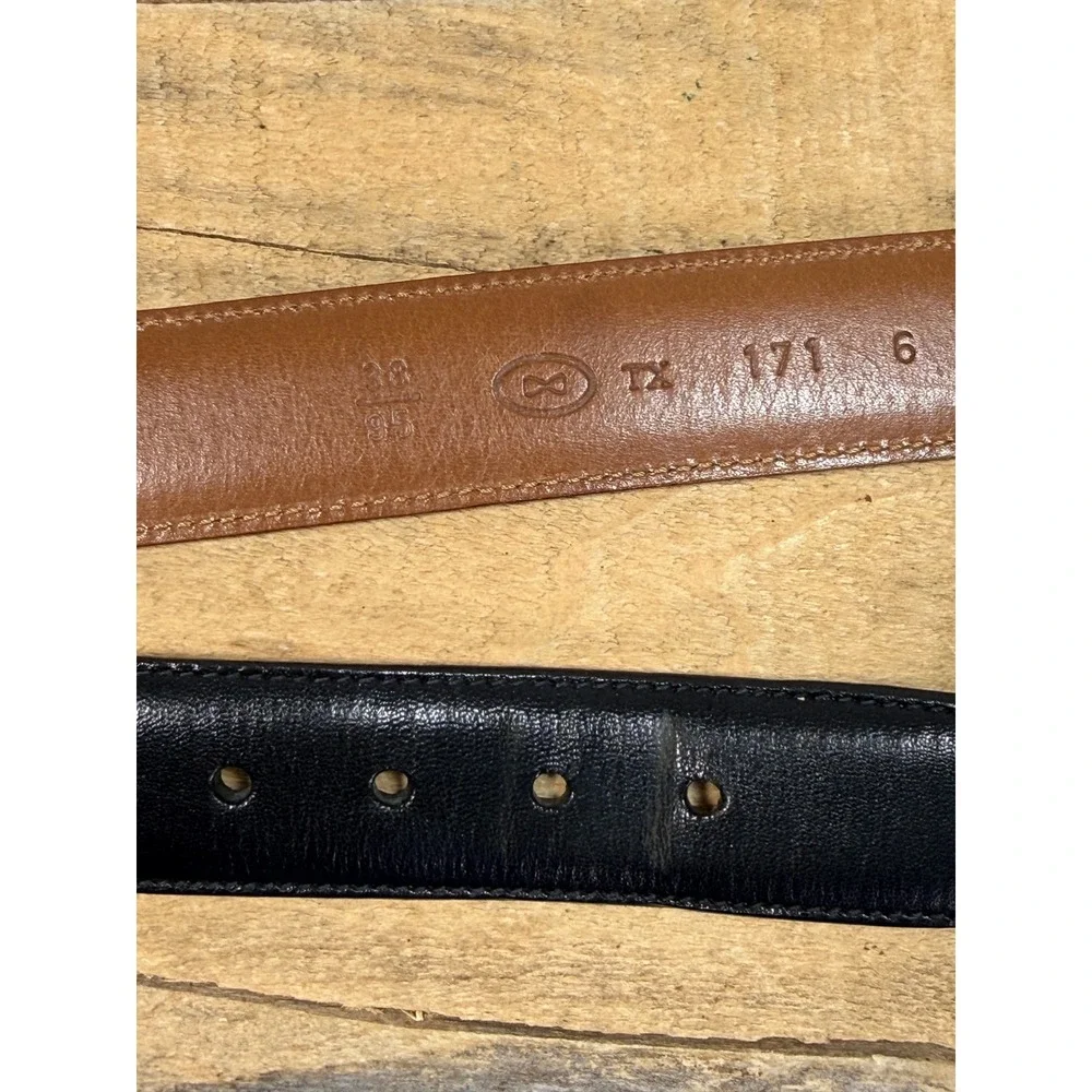 Trafalgar Cortina Mens 38 Black LeatherY2K Dress Belt Brass Buckle USA Old Money